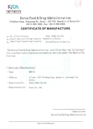 KFDA Certificate